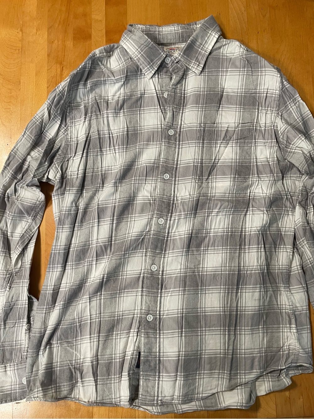 Faherty Gray and White Plaid Button-Down Shirt